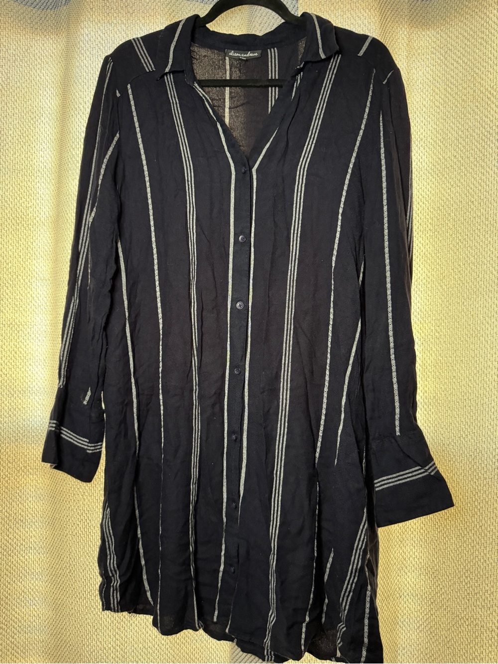 Black & White Striped Long Sleeve Dress Beach Cover Up